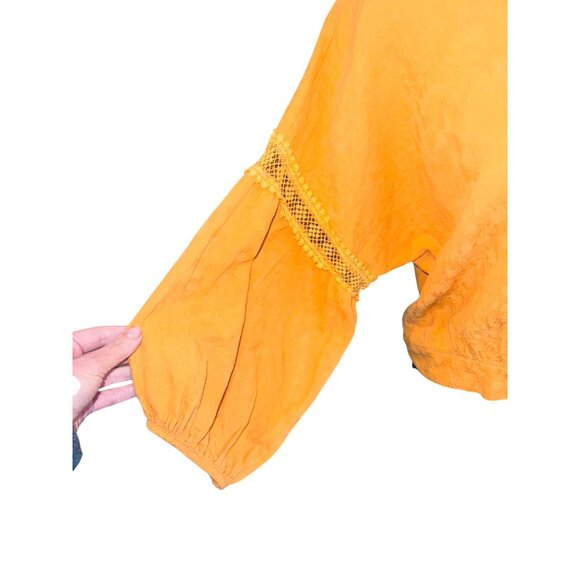 Karlie Womens Mustard Yellow Cotton Button-Front Cardigan Lace Baloon Sleeve L - Picture 7 of 9